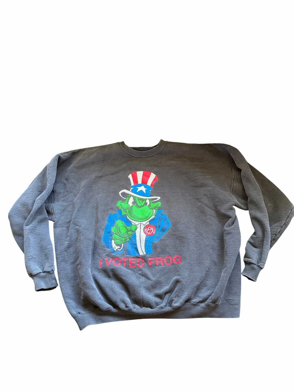 🌟Hanes Vintage WEBN Radio Gray Crewneck Vote Sweatshirt with Green Frog Graphic
